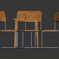 Modern Dining Table Set With Wooden Tabletop Four Woven Chairs And Metal Legs