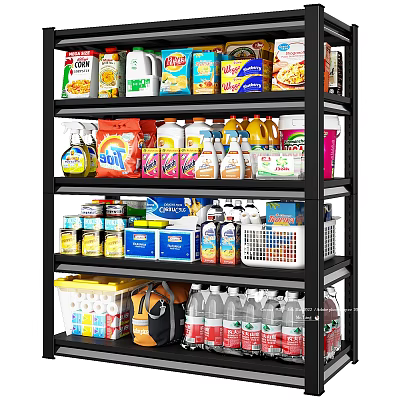 Multi tier Black Metal Storage Shelf Organizing Food Cleaning Supplies and Drinks 3d model