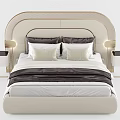 Modern Double Bed with Upholstered Headboard Luxury Pillows and Bedding Nightstands with Lamps