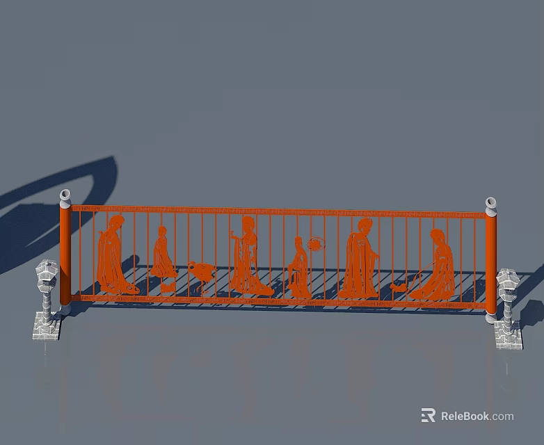 Elegant Hinged Door With Orange Silhouette Figures And White Pillars Design 3d model 