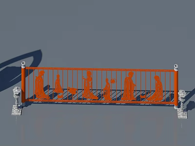 Elegant Hinged Door With Orange Silhouette Figures And White Pillars Design 3d model