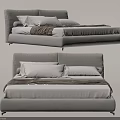 Modern Gray Double Bed With Sleek Frame Upholstered Headboard Pillows And Blanket 3d model
