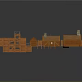 Orange Wooden Architectural Model Components With Small Houses Stairs And Platforms