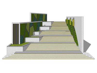 Modern Staircase Design With Light Colored Steps Green Foliage And Geometric Walls 3d model