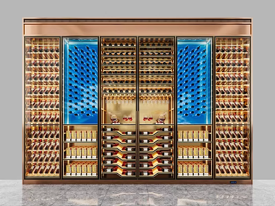 Modern Luxury Wine Cabinet With Metal Frame Glass Doors Wine Racks And LED Lighting 3d model