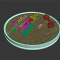Detailed Artillery Weapon Model With Tracked Chassis Wheels Small Parts On Circular Sandy Base