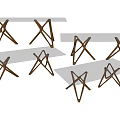 Modern Glass Top Dining Tables With Crossed Wooden Legs And Unique Design