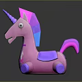 Pink Unicorn Toy With Purple Mane And Rolling Wheel Base Design