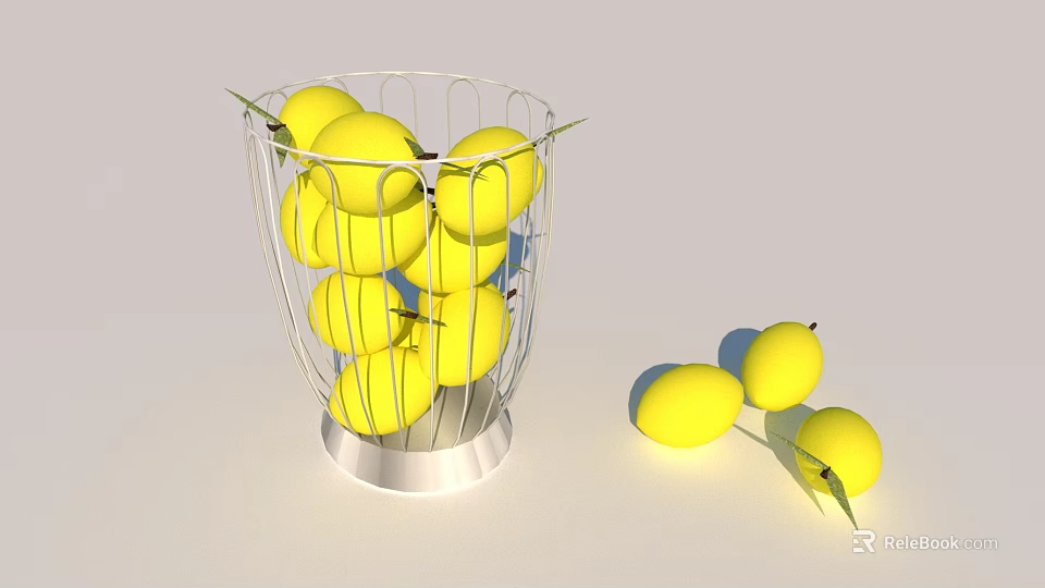 Stainless Steel Wire Basket Filled With Fresh Lemons For Kitchen Storage 3d model 