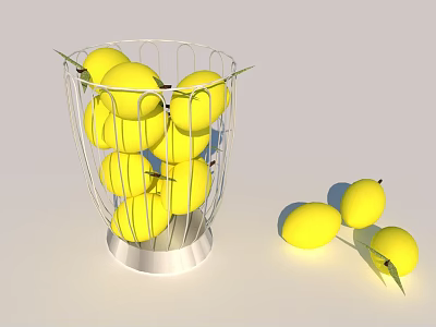 Stainless Steel Wire Basket Filled With Fresh Lemons For Kitchen Storage 3d model