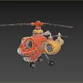 Vintage Red And Yellow Helicopter Toy Model With Rotors And Wheels