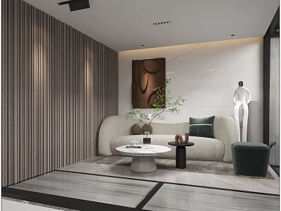 Modern Entertainment Room Interior With Sofa Round Table Art Decor 3d model