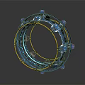Blue Circular Structural Industrial Equipment With Metal Components And Yellow Cables 3d model