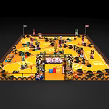 Toy Race Track Model Featuring Yellow Ground Toy Cars Tire Borders And Flags