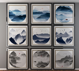 New Chinese Landscape Painting Hanging Painting 3d model