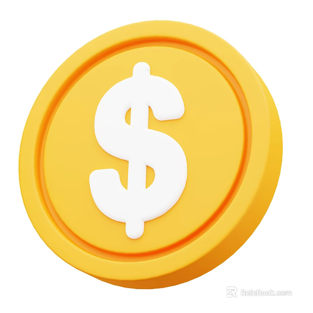 Stylish Decorative Ornament Set with Yellow Coin and White Dollar Sign 3d model 