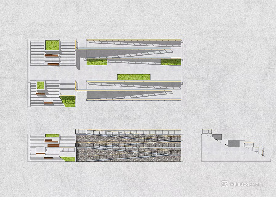 Architectural Stairs Design Featuring Multiple Levels And Green Spaces 3d model 