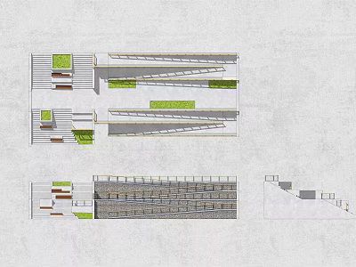 Architectural Stairs Design Featuring Multiple Levels And Green Spaces 3d model