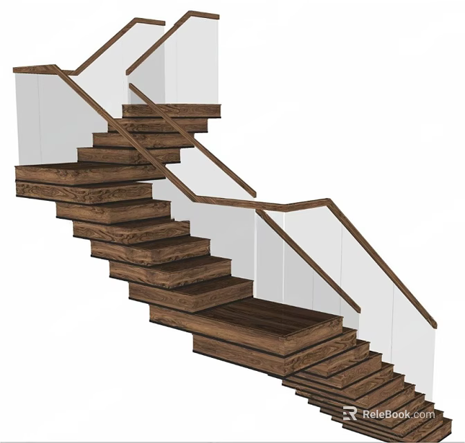 Modern Staircase Design With Wooden Steps And White Handrails Interior 3d model 