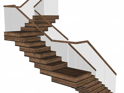 Modern Staircase Design With Wooden Steps And White Handrails Interior 3d model