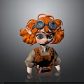 Cute Cartoon Elf Character With Orange Curly Hair Blue Eyes Goggles And Orange Overalls With Tools