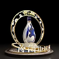 Elegant Decorative Ornament Set With Blue White Bottle Gold Circular Frame And Patterned Base Stand 3d model