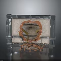 Damaged Fireplace With Silver Frame And Red Bricks Scattered Around Broken Structure 3d model