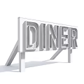 Diner Billboard With Red Lettering And Black Supports On Brick Ground Under Sky