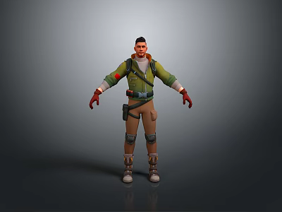 Casual Life Supplies With Green Coat Red Gloves Brown Pants Knee Pads And Backpack 3d model
