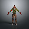 Casual Life Supplies With Green Coat Red Gloves Brown Pants Knee Pads And Backpack