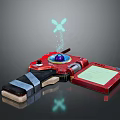 Red Sci-Fi Weapon With Blue Core Glowing Butterfly Pattern And Display Screen 3d model
