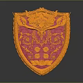 Ornate Red and Orange Shield With Dragon Design And Decorative Patterns