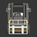 Yellow Forklift Model With White Forks And Gray Cabin On Black Background