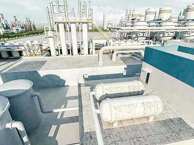 Industrial Factory Plant With Storage Tanks Piping Systems Structural Frameworks And Equipment Platforms 3d model