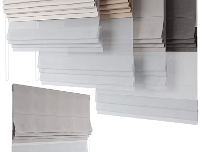 Collection of Curtains in Various Neutral Colors and Different Fabric Textures Stacked 3d model