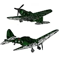 Green Camouflage Military Propeller Airplanes Side View Design Illustration
