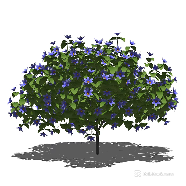 Vibrant Tree with Lush Green Leaves and Purple Flowers Casting Natural Shadow 3d model 