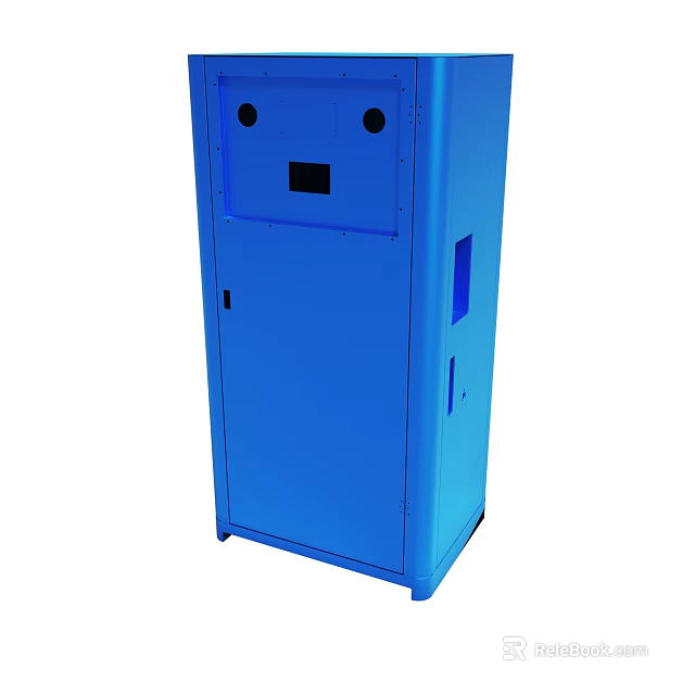 Blue Metal Storage Cabinet With Door Small Window And Functional Design 3d model