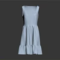 Sleeveless Light Blue Striped Dress with Ruffled Hem and Flared Silhouette