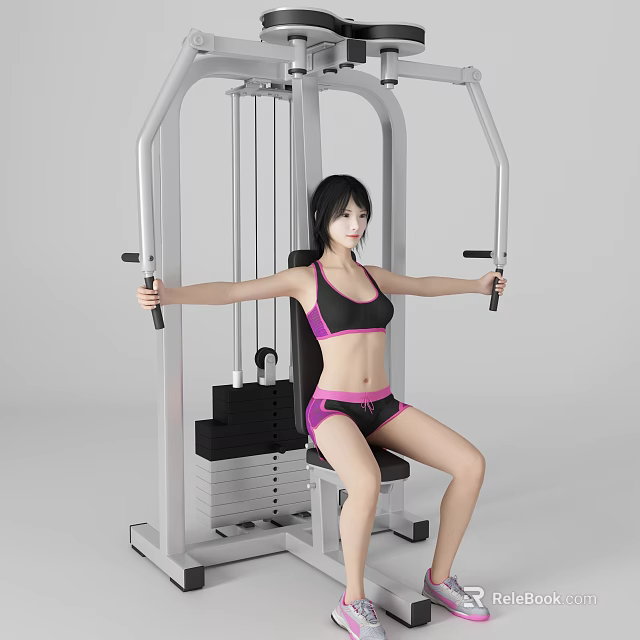 Woman Working Out On Fitness Machine Wearing Sport Bra And Shorts 3d model 