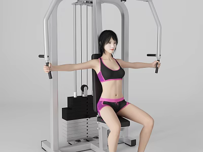 Woman Working Out On Fitness Machine Wearing Sport Bra And Shorts 3d model