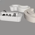 White Curved Display Shelves With Shoes And Small Motorcycle Model