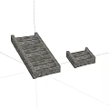 Gray Stone Steps Design With Different Sizes And Textured Surfaces 3d model
