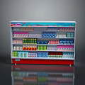 Retail Display Cabinet With Multiple Shelves Holding Various Colorful Products