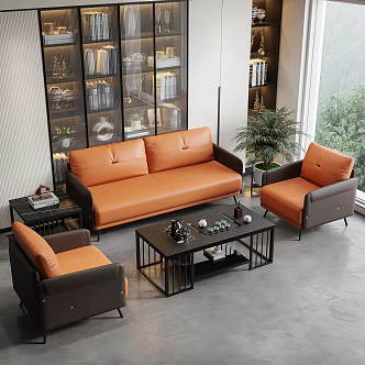 Office Sofa Coffee Table Combination Kung Fu Coffee Table Casual Sofa Double Leather Sofa Tea Set Ornaments 3d model
