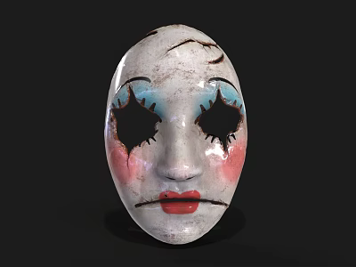 Vintage Costume Mask With Cracked Details Blue Pink Eye Makeup And Red Lips 3d model