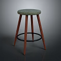 Modern Wooden Stool With Round Grayish Seat And Black Circular Ring