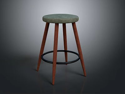 Modern Wooden Stool With Round Grayish Seat And Black Circular Ring 3d model