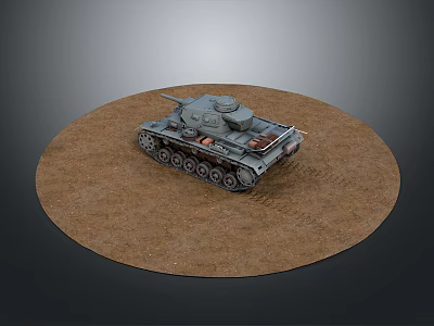 Gray Military Tank Placed On Brown Circular Ground With Gray Background 3d model
