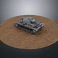 Gray Military Tank Placed On Brown Circular Ground With Gray Background